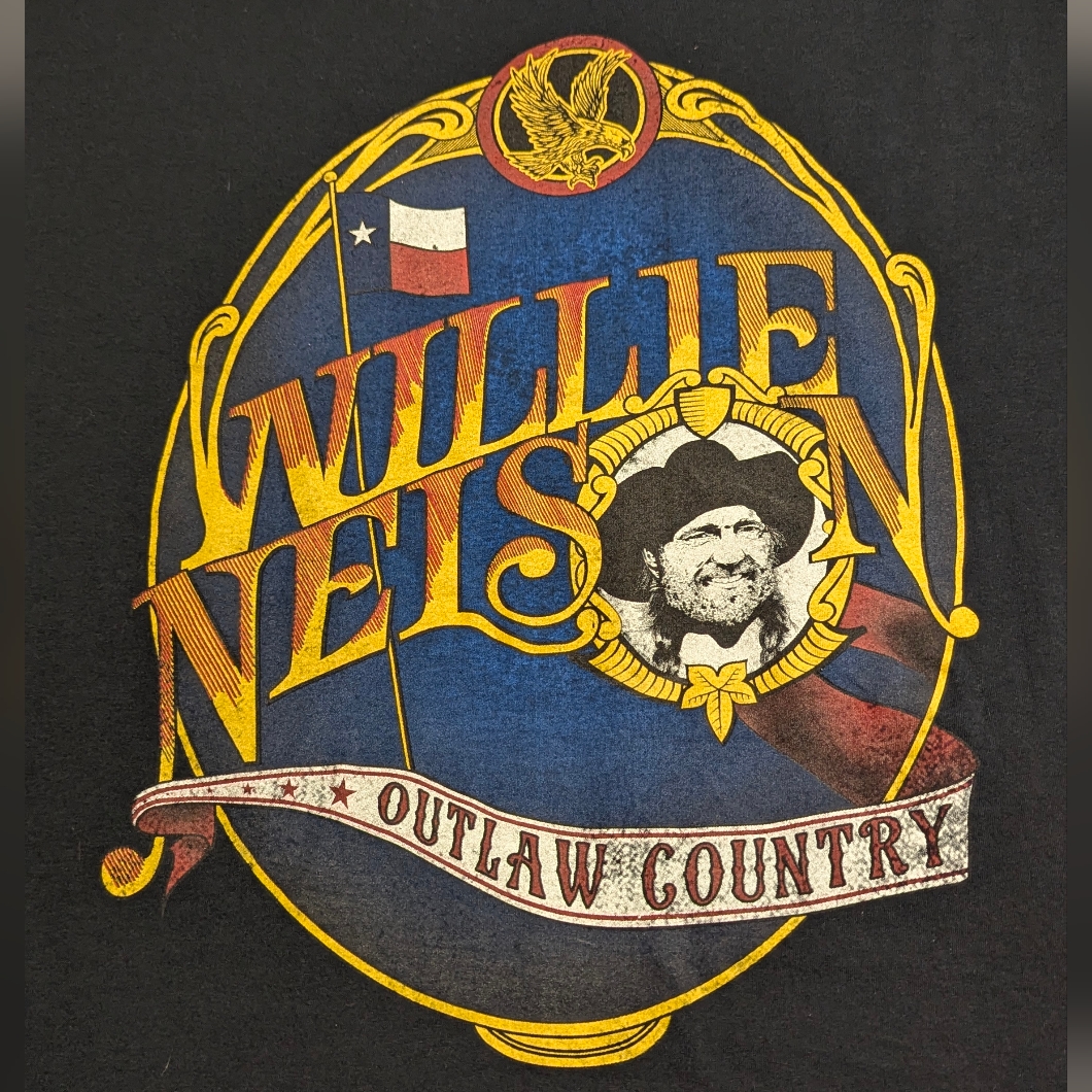 Willie Nelson Outlaw Country Black Band T-Shirt Size Large